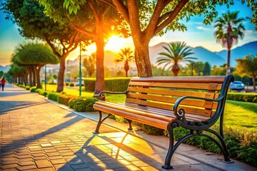 Empty Bench at Antalya Bus Stop - Summer Shadow Selective Focus