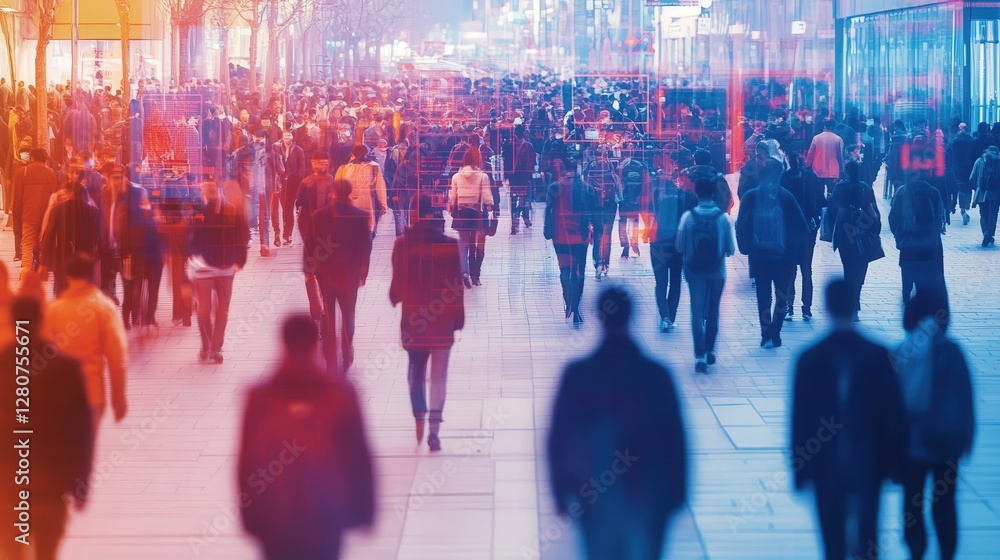 Poster ai image recognition tool scanning a crowd to identify people, objects, and potential hazards, demon