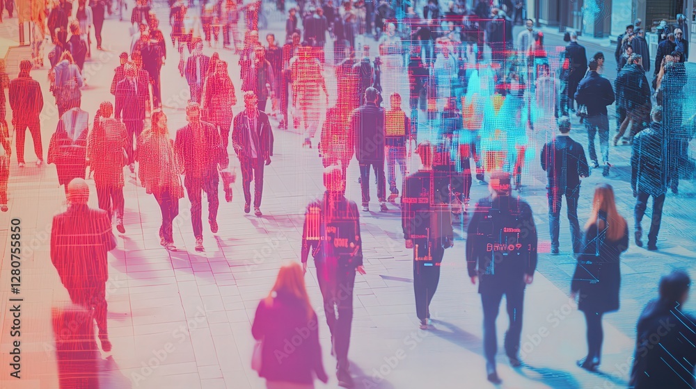 Poster ai image recognition tool scanning a crowd to identify people, objects, and potential hazards, demon