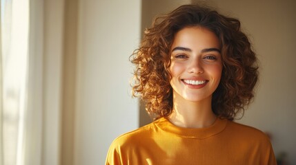 Bright smile radiates warmth, showcasing natural beauty and conf