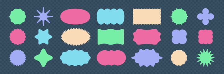 Fototapeta premium Edge boxes tag. Geometric groovy shapes. Set of Wavy Frames on black background. 