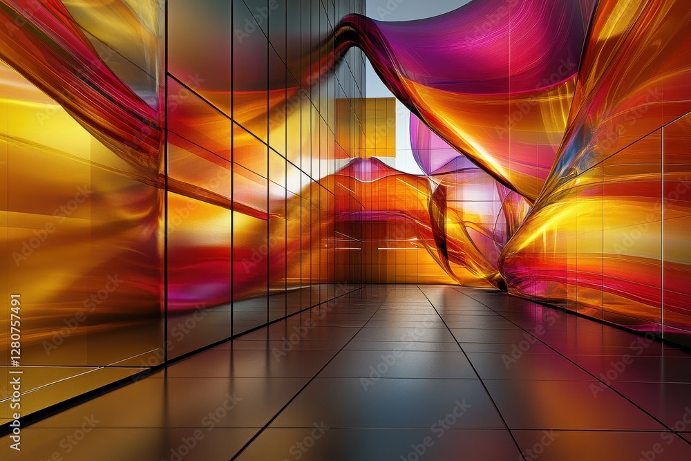 Poster abstract colorful curved patterns in modern interior space design