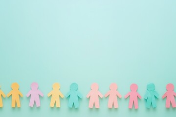 Colorful Paper Cutouts of People on Soft Blue Background