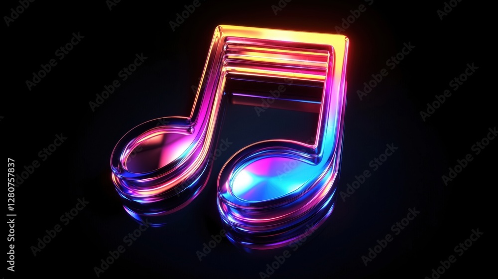 Poster musical note minimal design with a chromatic glow and chrome effect highlighting creativity and vibr