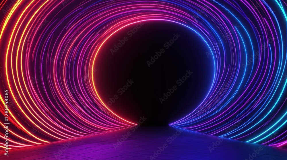 Aufkleber neon background with vibrant circular lights creating a mesmerizing tunnel effect for an immersive e