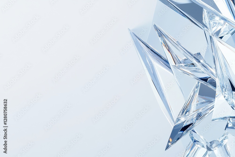 Poster abstract crystal sculpture with sharp edges and light reflection