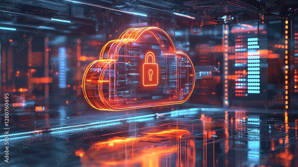 Poster secure transparent crystal cloud icon representing data protection and cybersecurity in a digital en