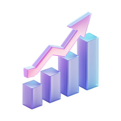 3d growth graph icon holographic gradient effect on isolated transparent background
