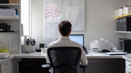 Autism research in a quiet office, a researcher reviewing autism neuroimaging data on a tablet. Featuring clarity and precision