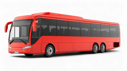Red modern luxury touring bus with six wheels in front view