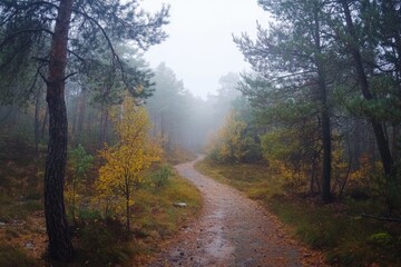 Fototapeta premium A winding dirt path through dense forest foliage