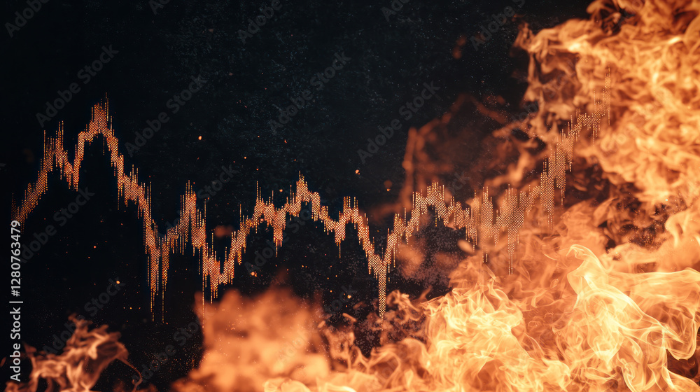 Poster burning backdrop with graphs symbolizing market volatility and uncertainty