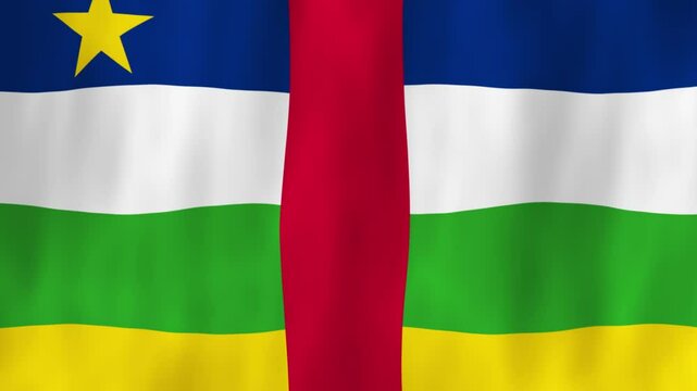 Central African Republic flag country animation 3D symbol design waving in wind movement national patriotism world culture emblem banner star red blue white green yellow