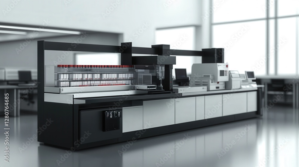 Poster automated system for testing blood samples in clinics. explain its efficiency in processing and anal