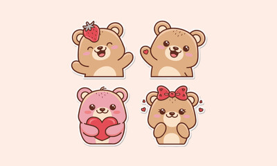 A modern vector illustration of four cute cartoon bears, easily editable