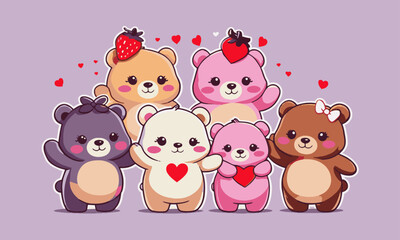 A modern vector illustration of four cute cartoon bears, easily editable