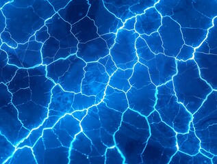 Abstract Background Of Glowing Blue Cracks Resembling Lightning Or Electric Discharge Creating A Dynamic And Energetic Pattern