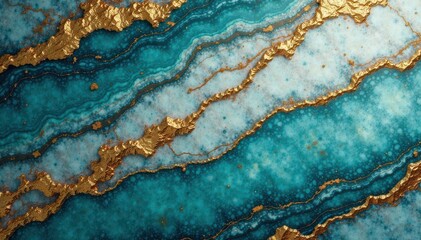 Ocean-toned marble with gold mineral veins, luxurious gold frame , ocean marble, ocean tones