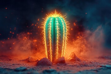 A cactus plant with a glowing center, suitable for use in sci-fi or futuristic themed designs