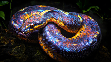 Obraz premium Photo of a snake with glamorous skin. AI generated images.