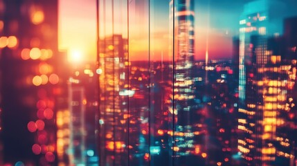 Obraz premium Cityscape at Sunset: A Colorful Panorama from a Skyscraper
