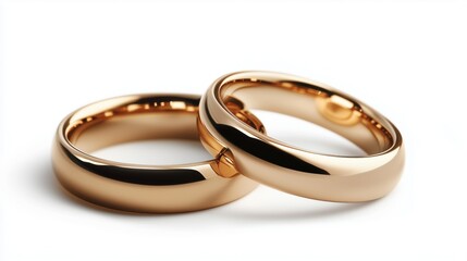 Elegant golden wedding rings isolated on white background, symbolizing love and commitment in a timeless fashion