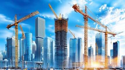 Fototapeta premium Construction of Modern Skyscrapers in a City
