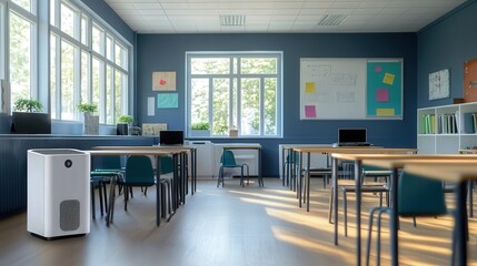 strategically placed air purifiers reducing allergens and pollutants for students.