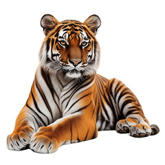 Obraz premium Realistic Bengal tiger lying down on a transparent background.
