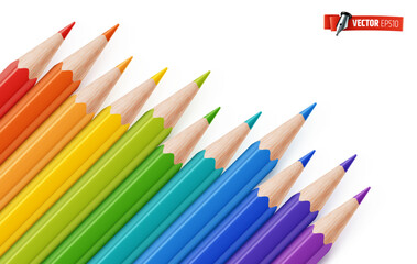 Vector realistic illustration of colored pencils on a white background.