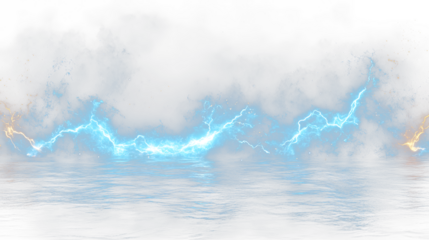 a dark blue ocean with a lot of bright orange and yellow lightnings