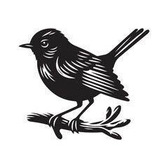 Robin bird Silhouette Vector Illustration, Solid White Background.