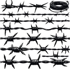 Trendy Minimal Barbed wire Set Collection In Geometric Silhouette vector Style, Silhouette Style