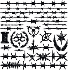 Trendy Minimal Barbed wire Set Collection In Geometric Silhouette vector Style, Silhouette Style