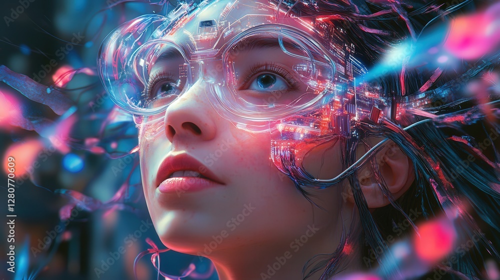 Poster microchip, designed to interface directly with brain signals, offering enhanced cognition and real-t