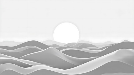 Serene grayscale landscape with a bright sun