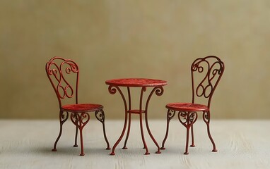 Miniature red wrought iron bistro set