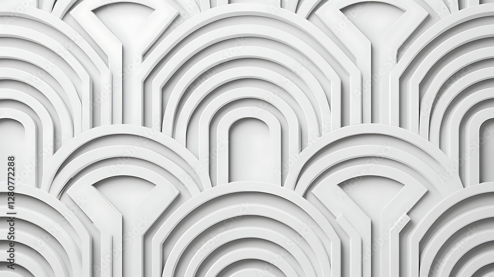 Poster a textured white wall featuring a repetitive pattern of arches, creating a modern and elegant design