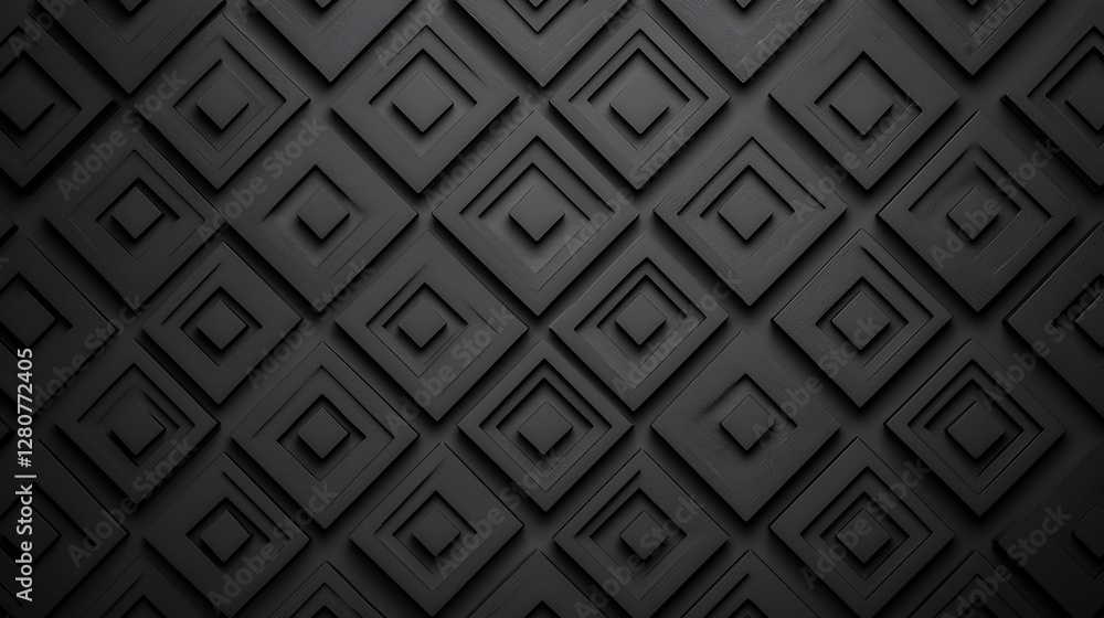 Poster a textured black background featuring a pattern of raised squares and diamonds, creating a modern an