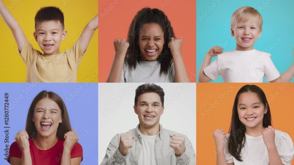 Aufkleber this lively collage features adults and kids from diverse backgrounds expressing joy and excitement 