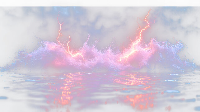 a splash of water with lightning in the background