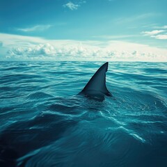 Fototapeta premium Shark Fin Rising from Ocean Water