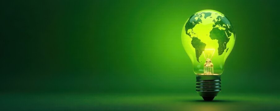 Illuminated green globe on energy-efficient lightbulb Symbol of sustainable power , environmental conservation, eco-conscious