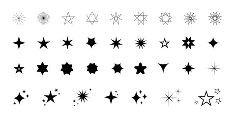 Set of sparkles star icons. Star icon. Light icon set. Black star icons isolated on white background