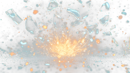 a bunch of ice cubes falling into the air