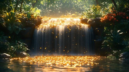 Naklejka premium Glowing coins flowing like water high resolution picture