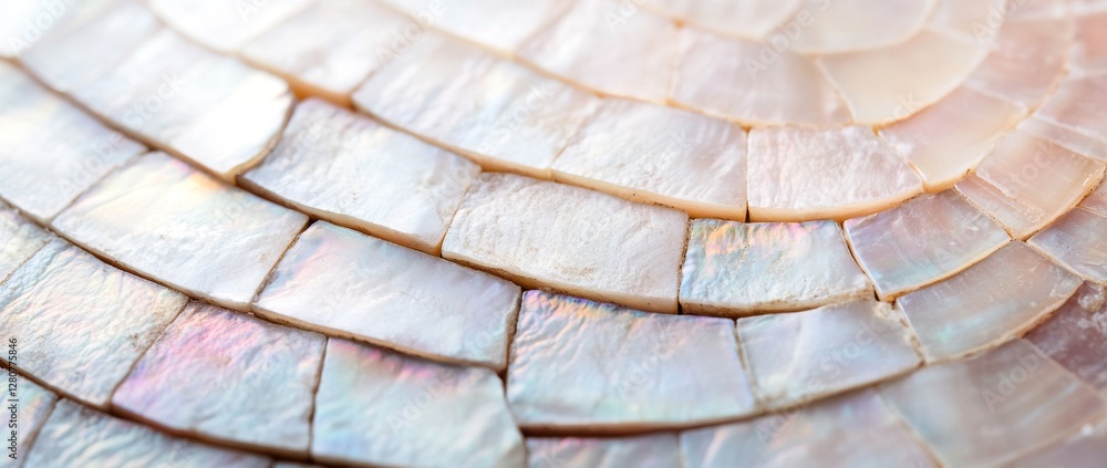 Aufkleber detailed view of iridescent mother-of-pearl shell tiles arranged in a spiral pattern showcasing thei