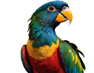 Obraz premium A quetzal in liquid ink, with feathers in vivid shades of emerald green, deep red, and sky blue. The ink lines seem to fade into the air, while the background blends with patches of warm colors, such 