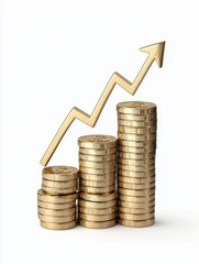 Financial growth chart with gold coins and arrows business environment infographic style high angle view