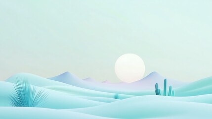 Serene Pastel Desert Landscape With Cacti And Sun
